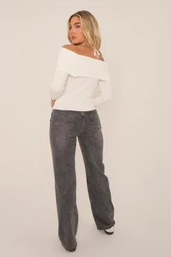 Rebellious Fashion Cream Button Front Fold Down Knitted Jumper - Alvina