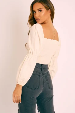 Rebellious Fashion Cream Button Up Milkmaid Crop Top - Miyah