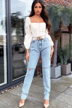 Rebellious Fashion Cream Button Up Milkmaid Crop Top - Miyah