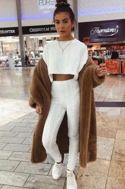 Rebellious Fashion Cream Cable Knit Batwing Jumper Loungwear Set - Janea