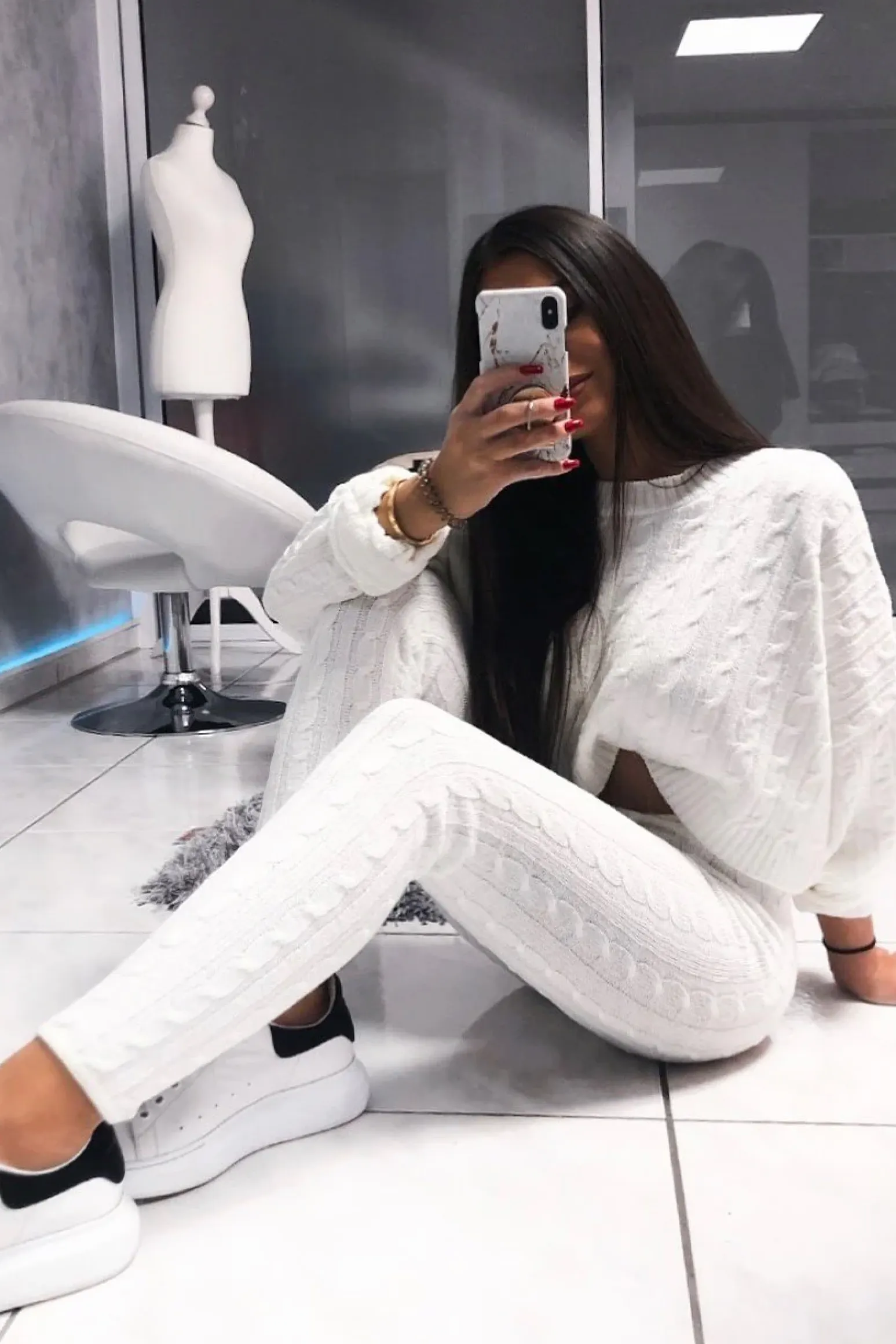 Rebellious Fashion Cream Cable Knit Batwing Jumper Loungwear Set - Janea