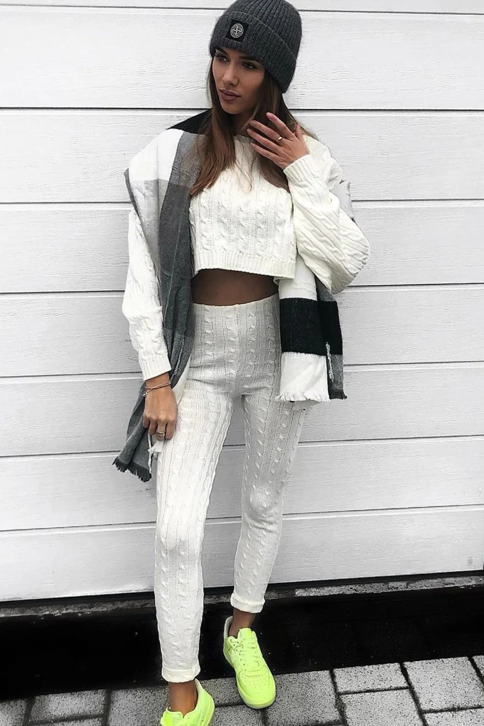 Rebellious Fashion Cream Cable Knit Batwing Jumper Loungwear Set - Janea