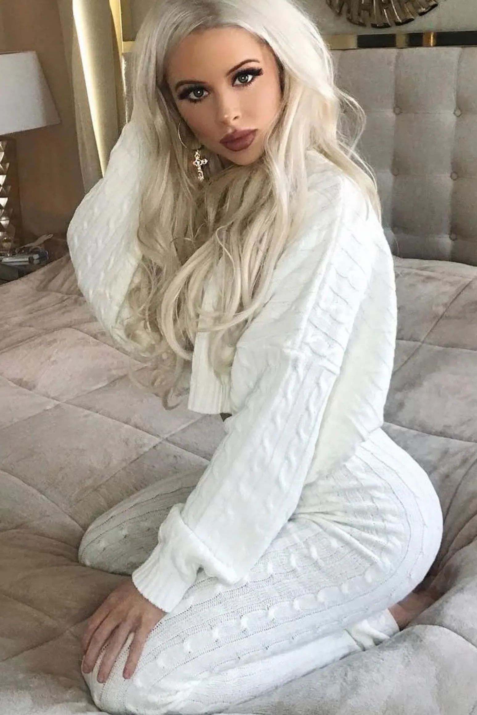 Rebellious Fashion Cream Cable Knit Batwing Jumper Loungwear Set - Janea