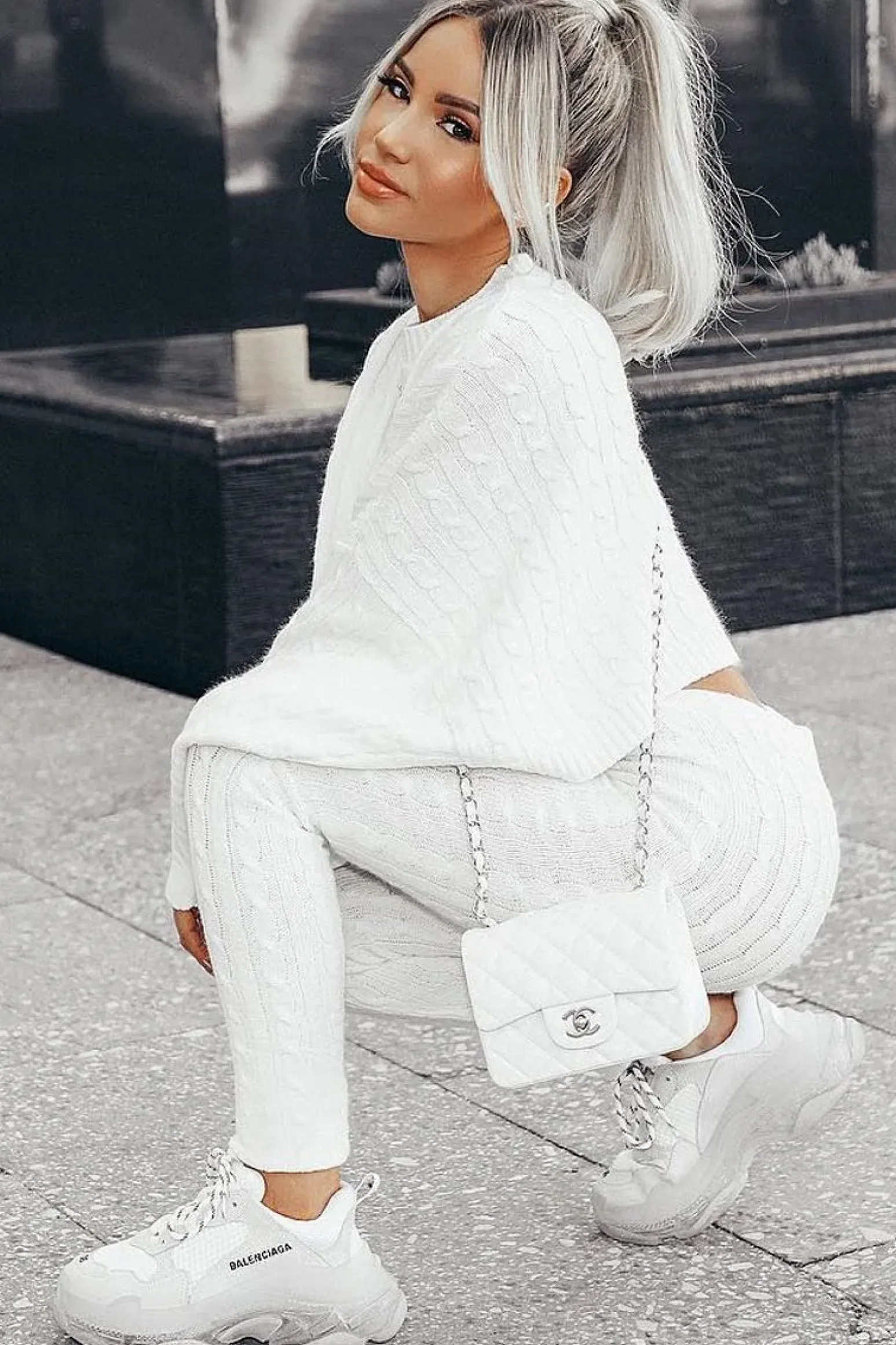 Rebellious Fashion Cream Cable Knit Batwing Jumper Loungwear Set - Janea