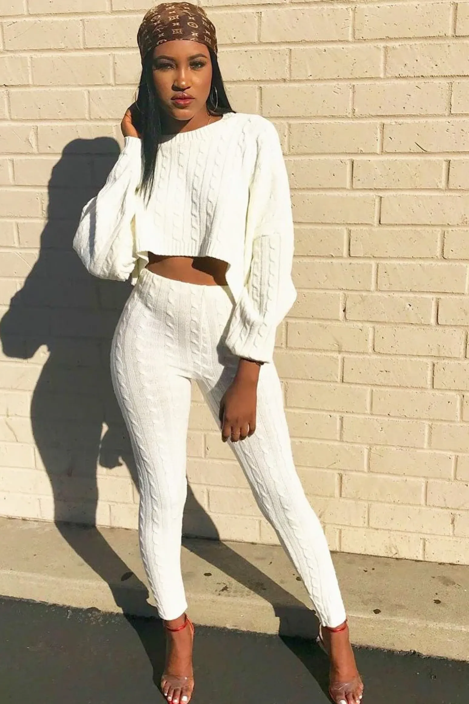 Rebellious Fashion Cream Cable Knit Batwing Jumper Loungwear Set - Janea