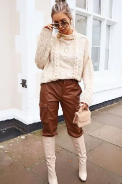 Rebellious Fashion Cream Cable Knit High Neck Oversized Jumper - Kiyla
