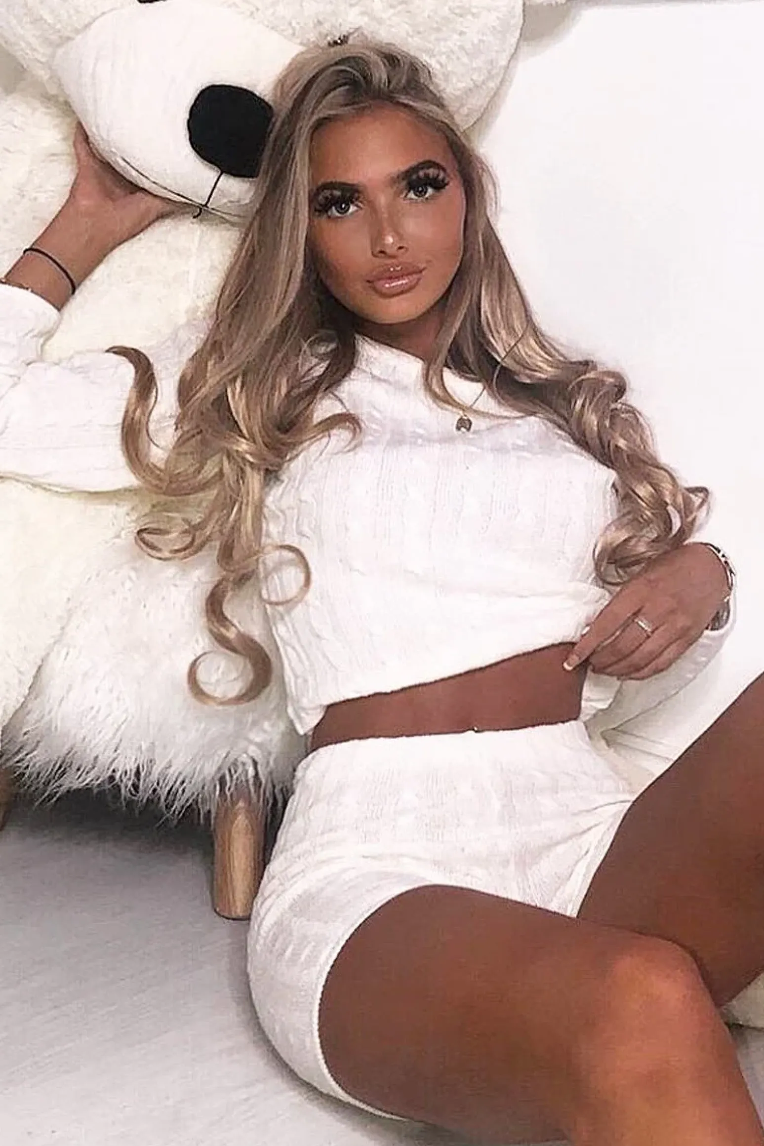 Rebellious Fashion Cream Cable Knit Loungewear Set - Karlie