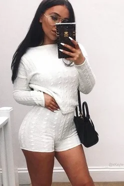 Rebellious Fashion Cream Cable Knit Loungewear Set - Karlie