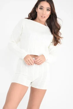 Rebellious Fashion Cream Cable Knit Loungewear Set - Karlie
