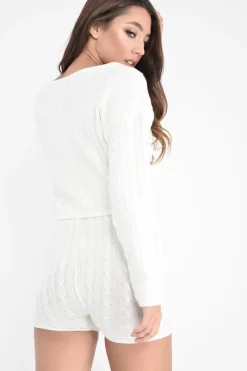 Rebellious Fashion Cream Cable Knit Loungewear Set - Karlie