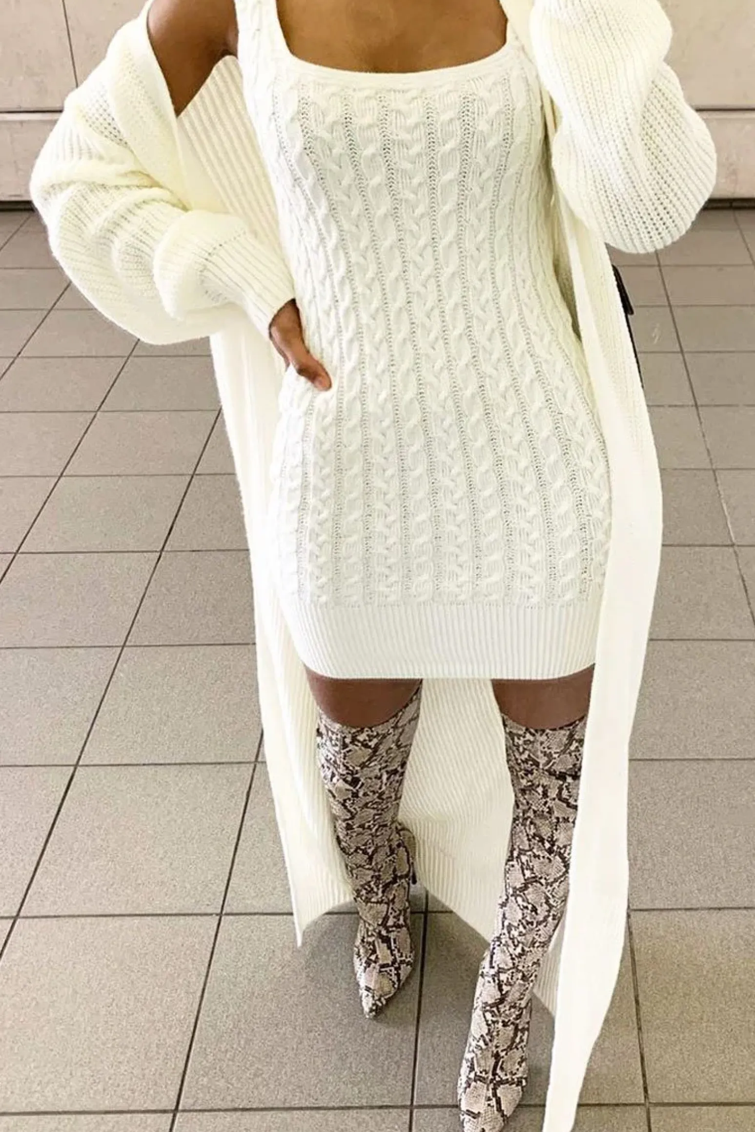 Rebellious Fashion Cream Cable Knit Mini Jumper Dress - Willow