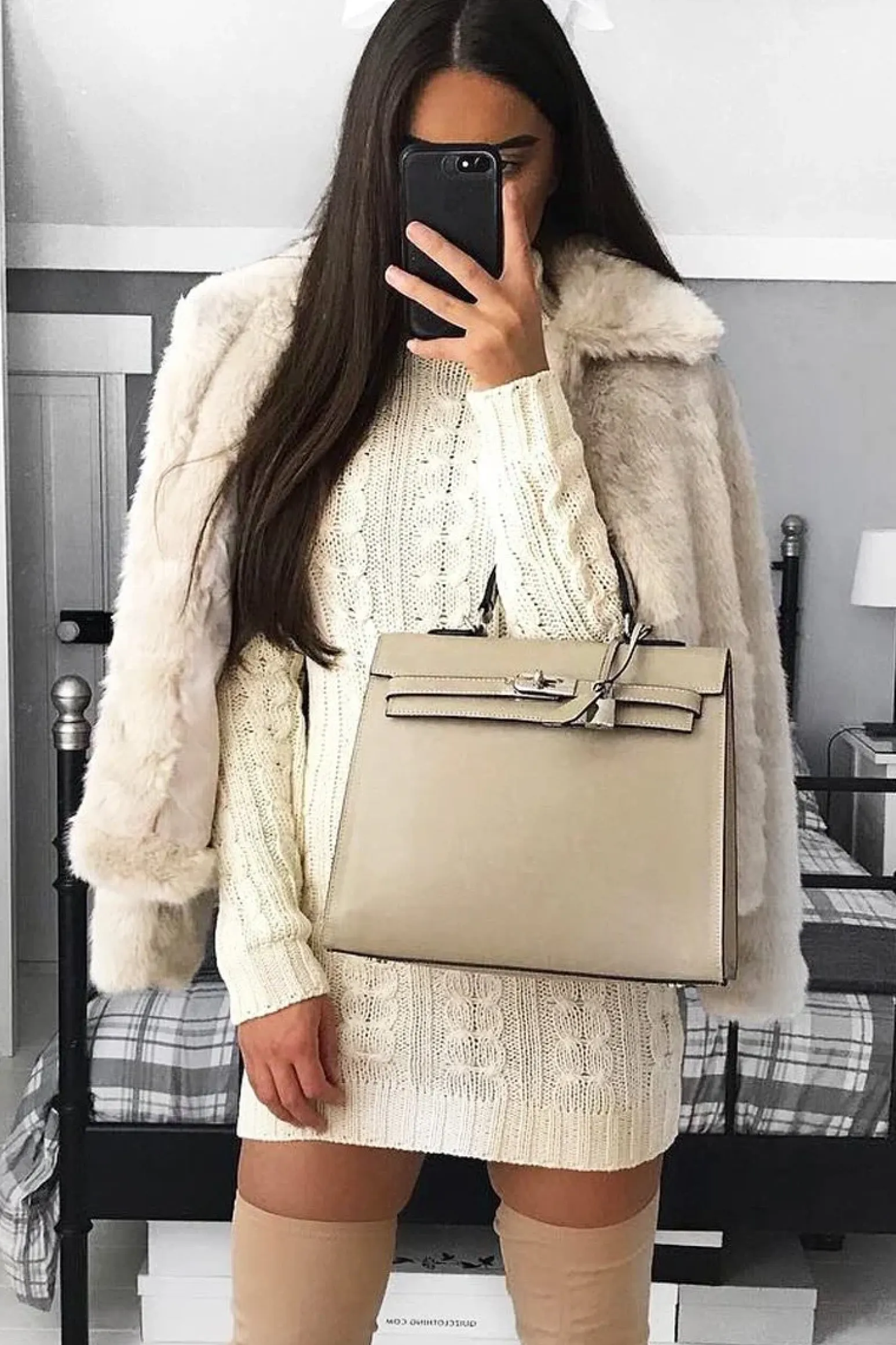 Rebellious Fashion Cream Cable Knit Roll Neck Jumper Dress - Matilda