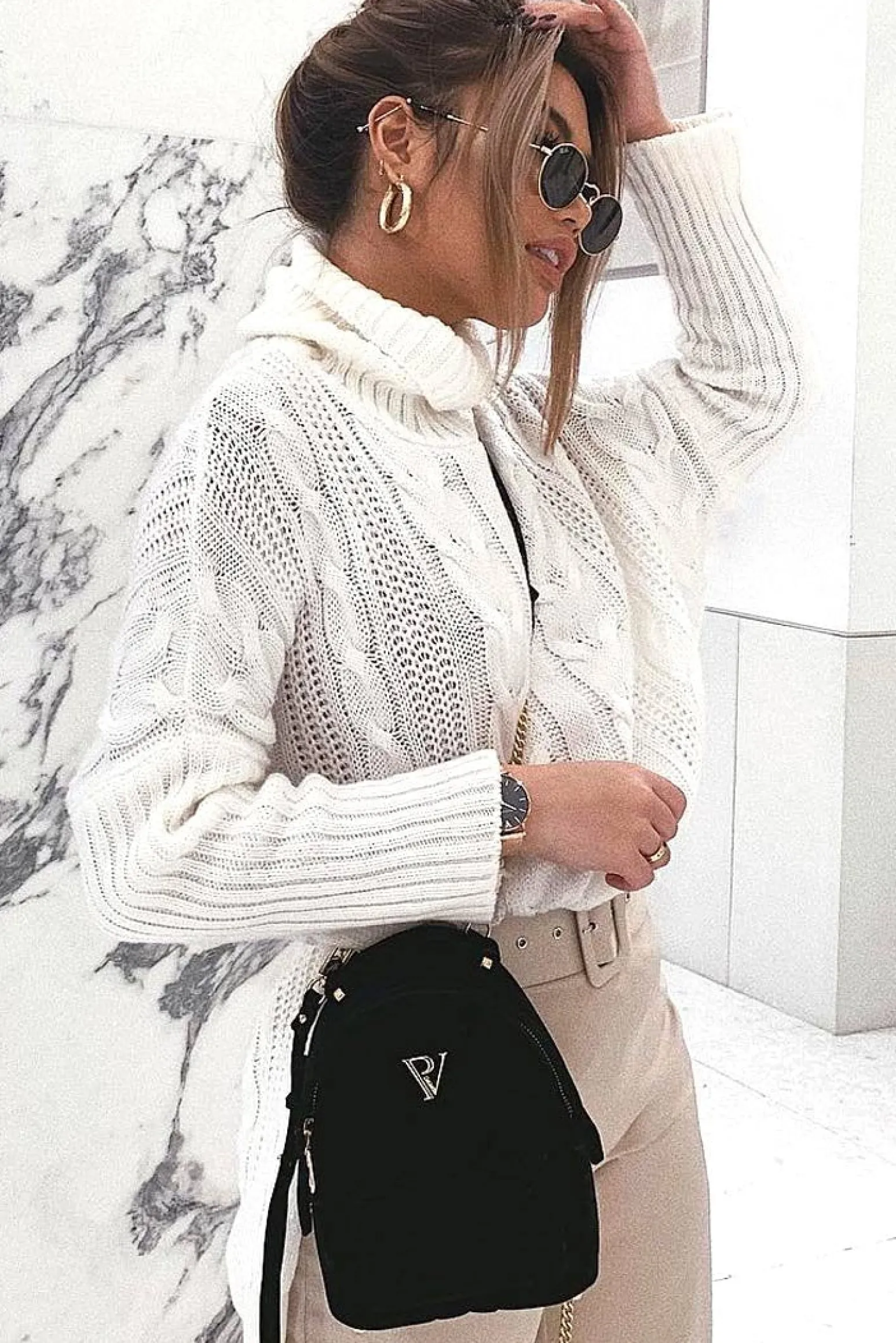 Rebellious Fashion Cream Cable Knit Roll Neck Jumper - Laraina