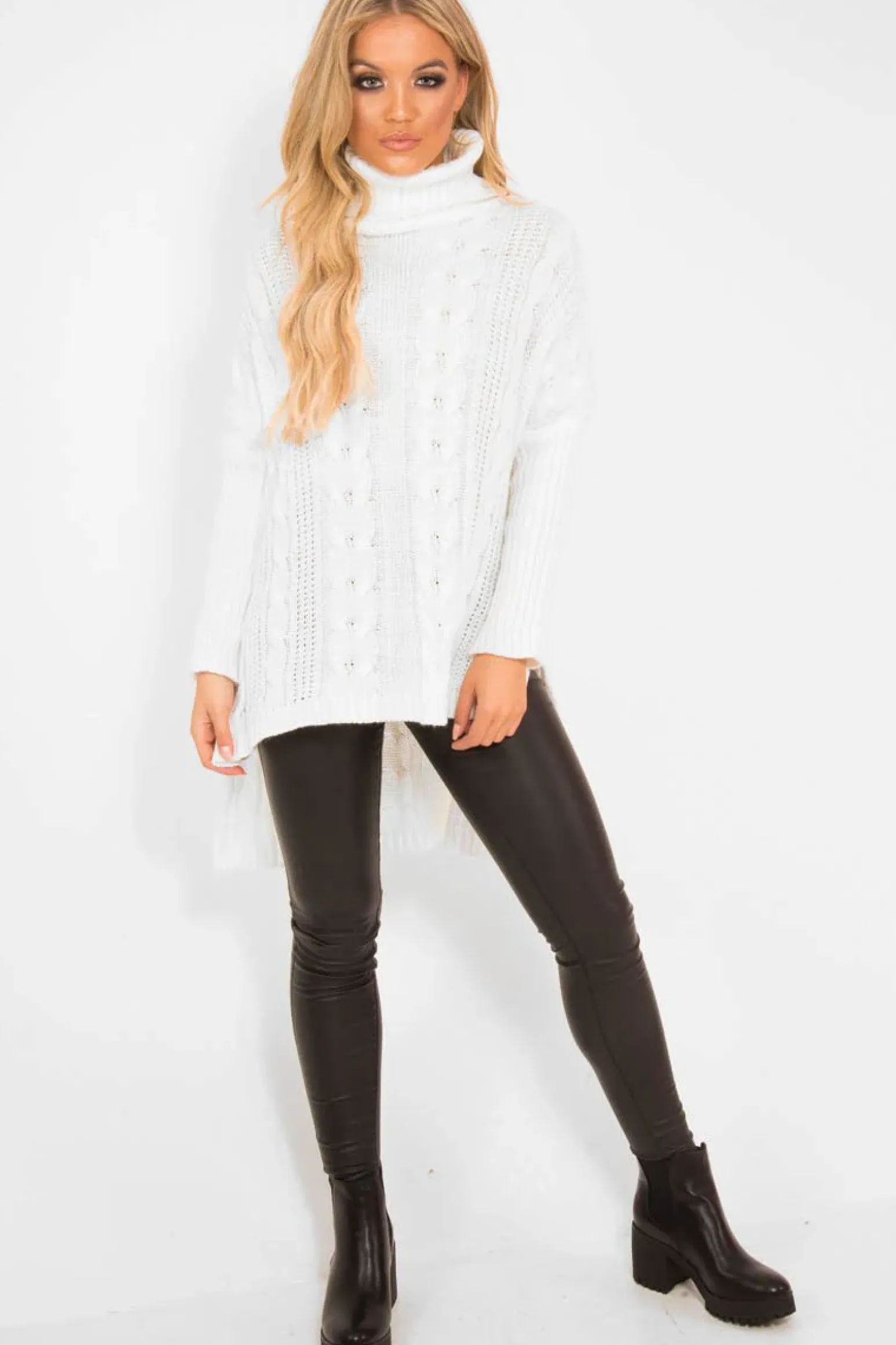 Rebellious Fashion Cream Cable Knit Roll Neck Jumper - Laraina