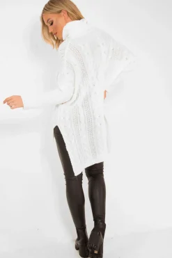 Rebellious Fashion Cream Cable Knit Roll Neck Jumper - Laraina