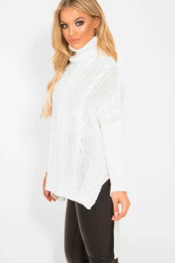 Rebellious Fashion Cream Cable Knit Roll Neck Jumper - Laraina