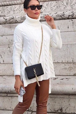Rebellious Fashion Cream Cable Knit Roll Neck Jumper - Laraina