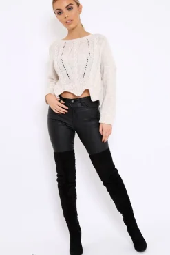 Rebellious Fashion Cream Cable Knit Scalloped Hem Jumper - Lilliana