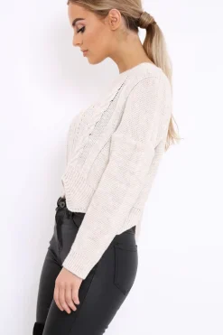 Rebellious Fashion Cream Cable Knit Scalloped Hem Jumper - Lilliana