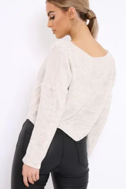 Rebellious Fashion Cream Cable Knit Scalloped Hem Jumper - Lilliana