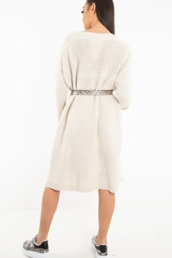 Rebellious Fashion Cream Cable Knit Side Split Jumper Dress - Maniya