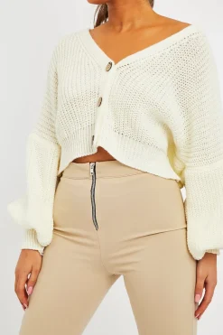 Rebellious Fashion Cream Chunky Knit Button Front Cardigan - Florance