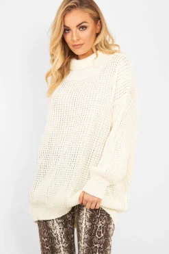 Rebellious Fashion Cream Chunky Knit Jumper Dress - Maci