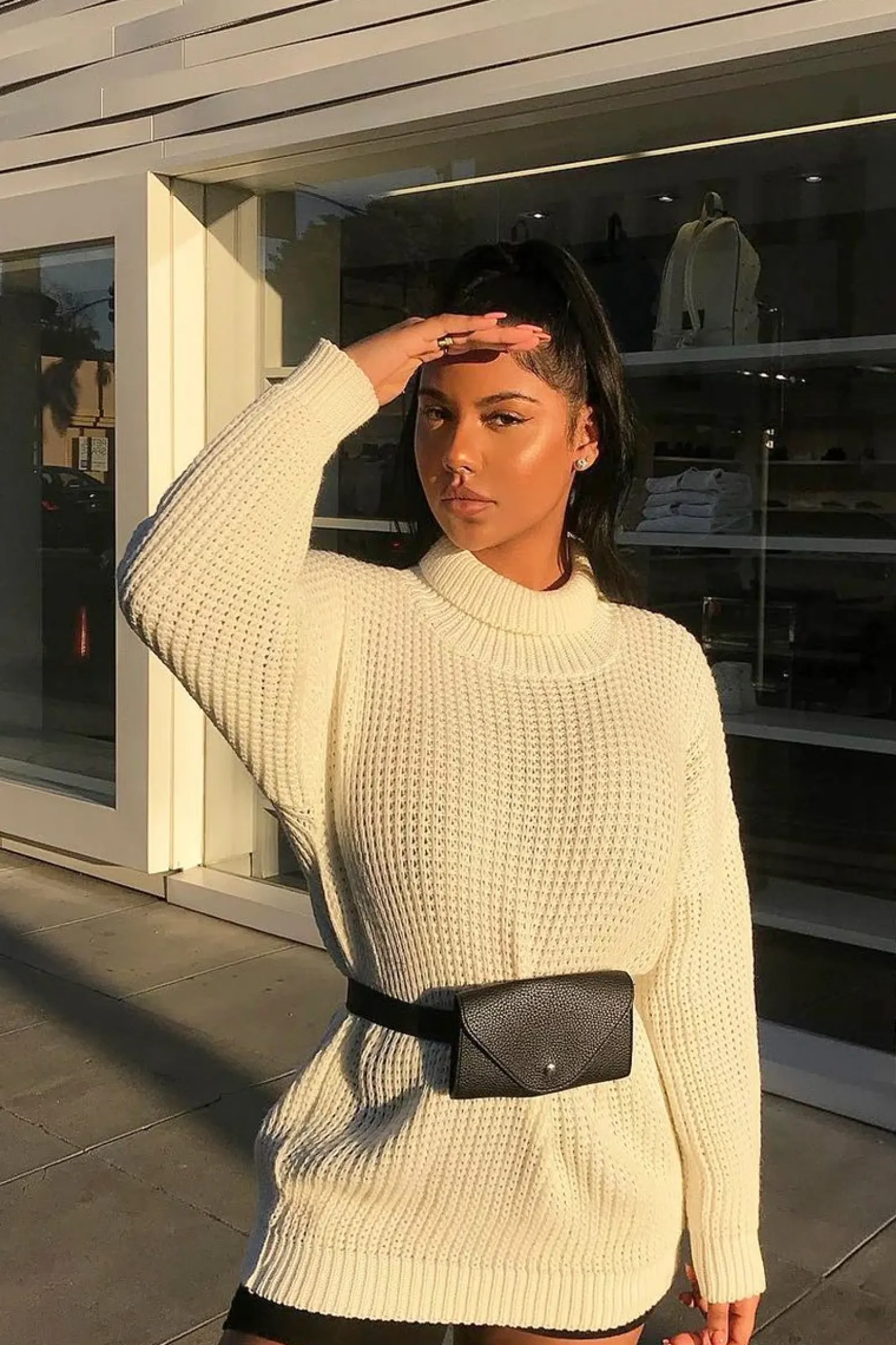 Rebellious Fashion Cream Chunky Knit Jumper Dress - Maci