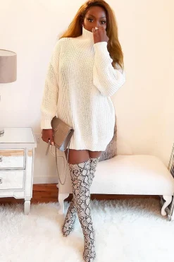 Rebellious Fashion Cream Chunky Knit Jumper Dress - Maci