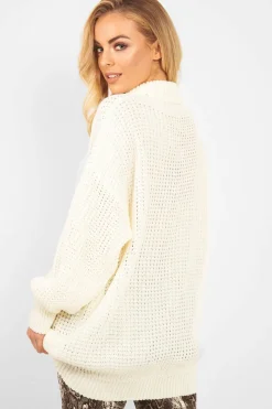 Rebellious Fashion Cream Chunky Knit Jumper Dress - Maci