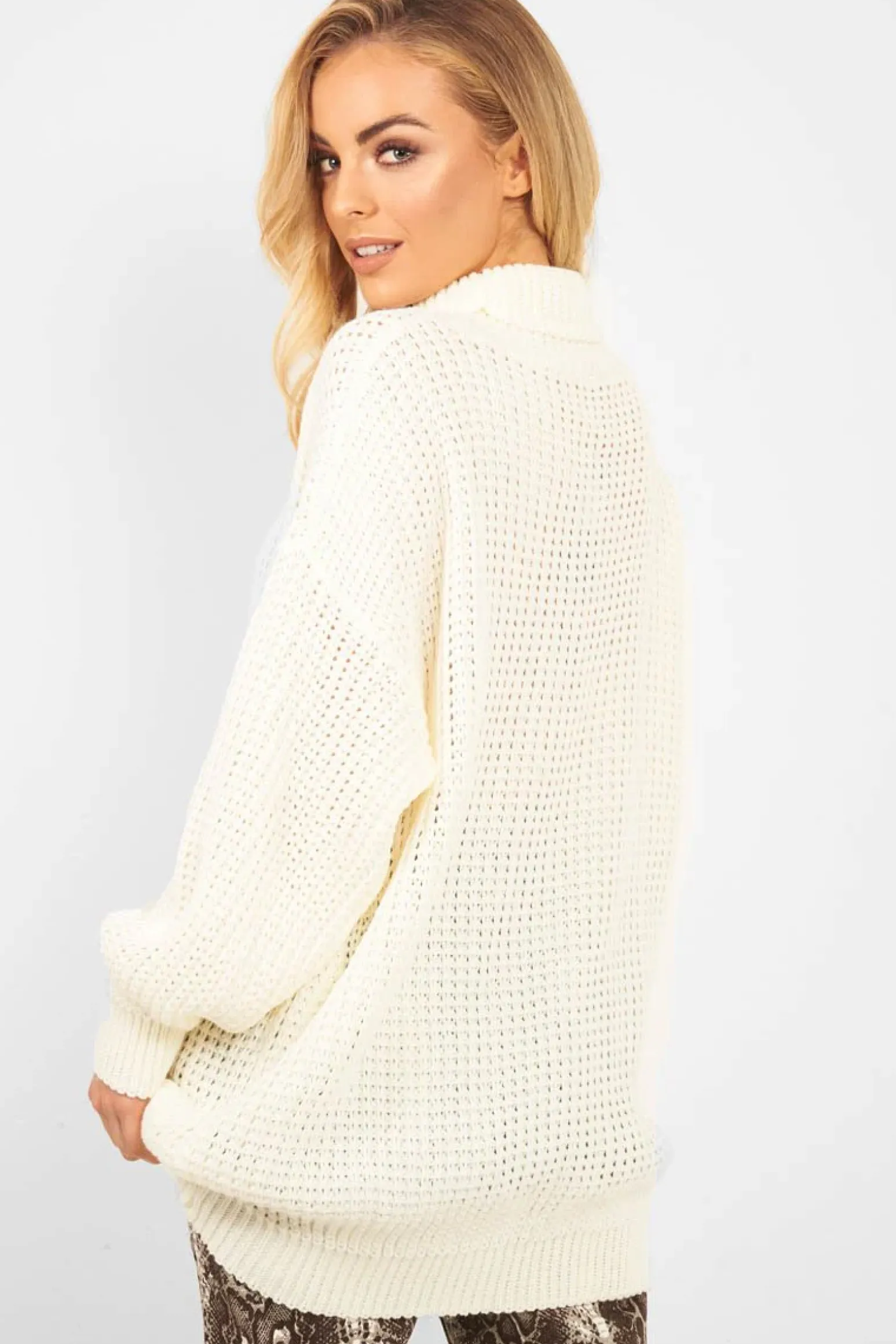 Rebellious Fashion Cream Chunky Knit Jumper Dress - Maci