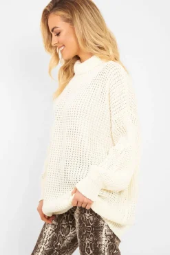 Rebellious Fashion Cream Chunky Knit Jumper Dress - Maci