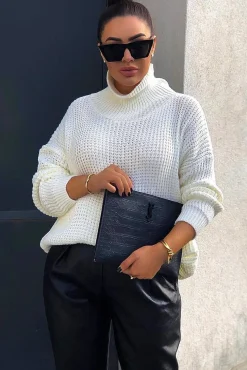 Rebellious Fashion Cream Chunky Knit Jumper Dress - Maci