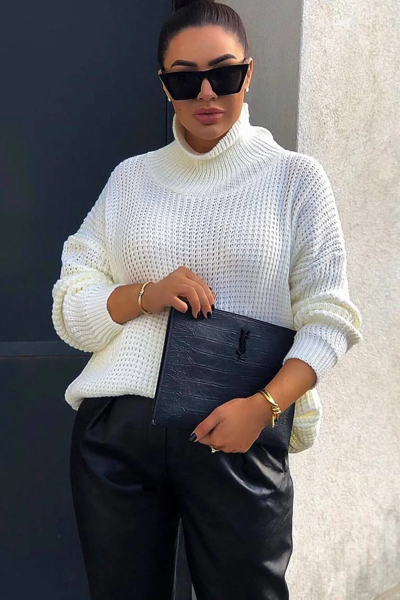 Rebellious Fashion Cream Chunky Knit Jumper Dress - Maci