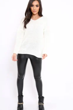 Rebellious Fashion Cream Chunky Knit Lace Up Back Jumper - Perrie