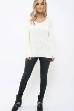 Rebellious Fashion Cream Chunky Knit Pearl Jumper - Terri