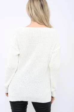 Rebellious Fashion Cream Chunky Knit Pearl Jumper - Terri