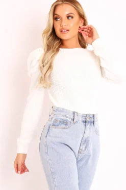 Rebellious Fashion Cream Chunky Knit Puff Sleeve Jumper - Hannahmae