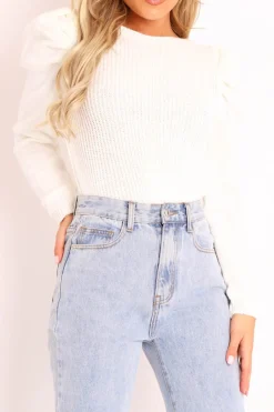 Rebellious Fashion Cream Chunky Knit Puff Sleeve Jumper - Hannahmae