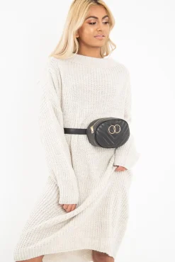 Rebellious Fashion Cream Chunky Knit Slash Neck Jumper Dress - Hessie