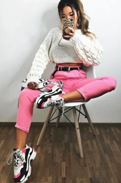 Rebellious Fashion Cream Chunky Knit Sleeve Detail Cropped Jumper - Danyela