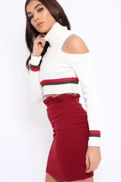 Rebellious Fashion Cream Cold Shoulder Jumper with Stripe Detail - Cala