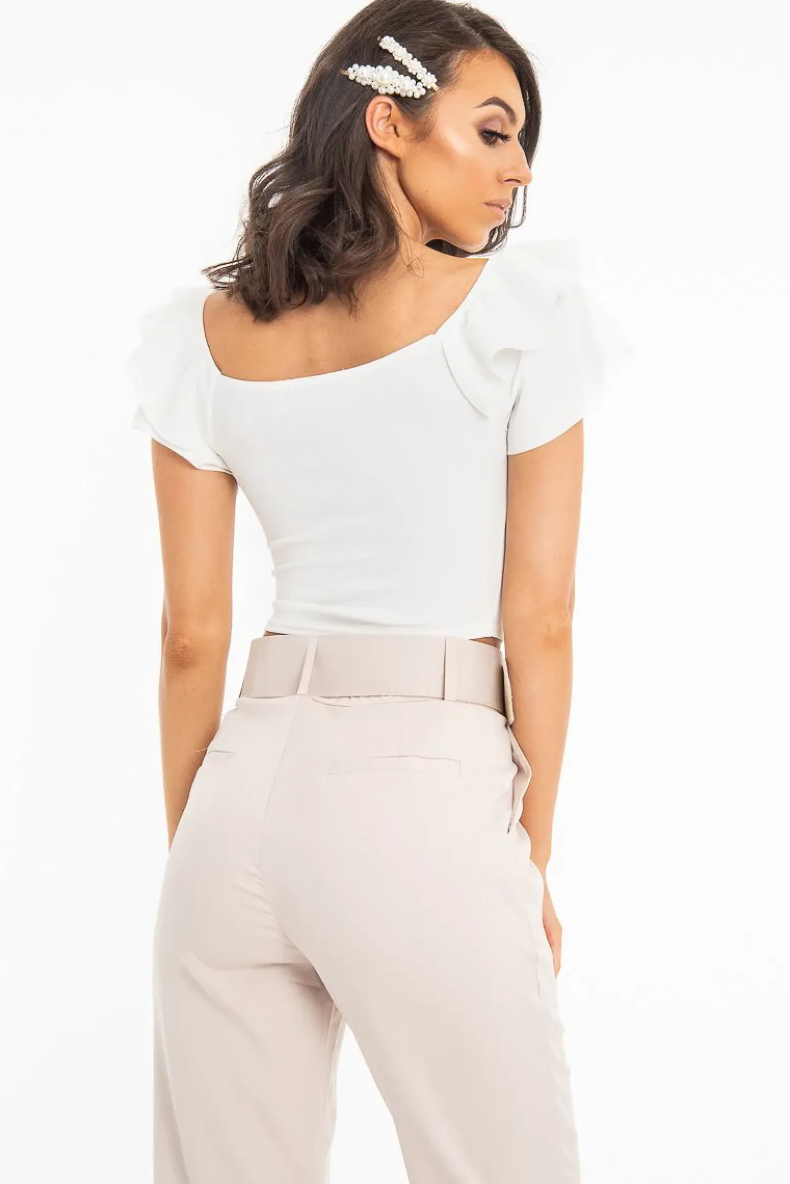 Rebellious Fashion Cream Cold Shoulder Lace Up Bardot Crop Top - Kenndra