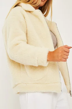 Rebellious Fashion Cream Collar Zip Front Borg Teddy Jacket - Kaleah