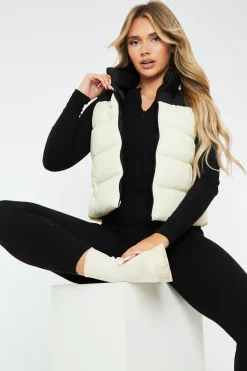 Rebellious Fashion Cream Contrast Front Puffer Gilet - Mikenzie