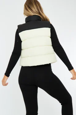 Rebellious Fashion Cream Contrast Front Puffer Gilet - Mikenzie