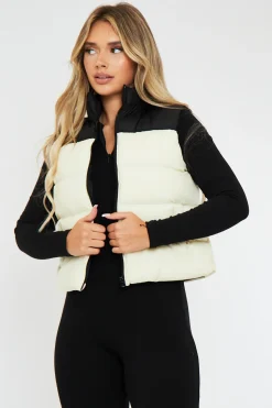 Rebellious Fashion Cream Contrast Front Puffer Gilet - Mikenzie