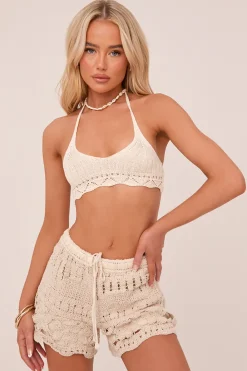 Rebellious Fashion Cream Crochet Beach Shorts - Danna