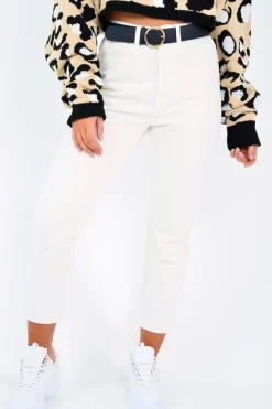 Rebellious Fashion Cream Denim High Waist Mom Jeans - Raeyah