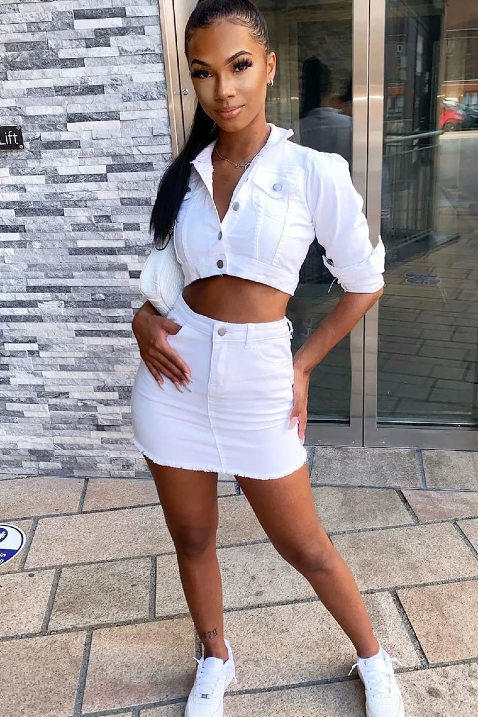 Rebellious Fashion Cream Denim Jacket and Skirt Co-ord - Kaiden